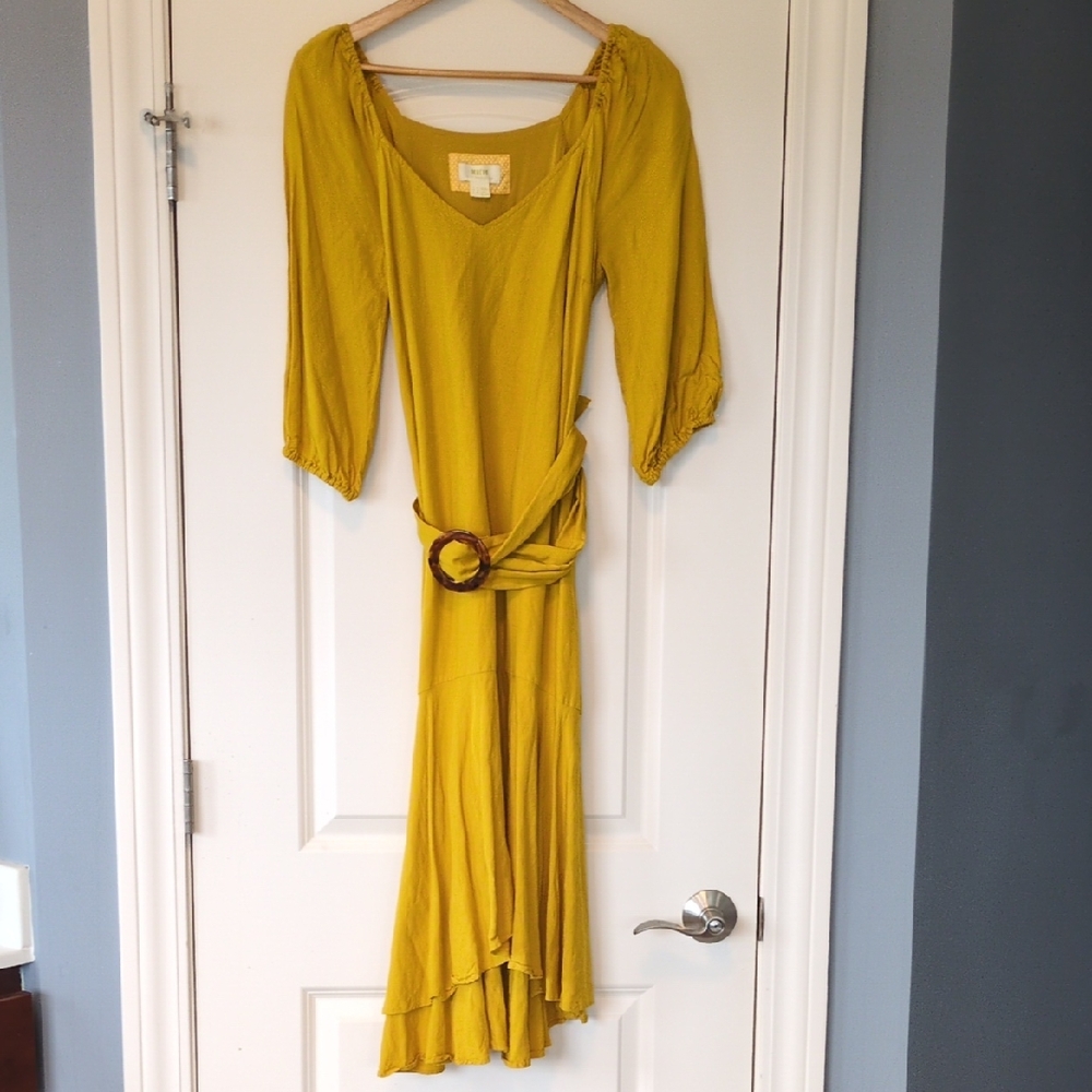 Maeve Anthropologie Mustard High Low Dress